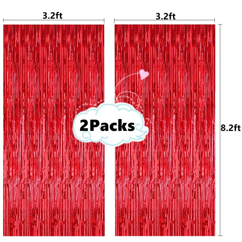 i-CHONY 2 Pcs 3.2ft x 8.2ft Shiny Red Metallic Tinsel Foil Fringe Curtains Photo Booth Backdrop for Birthday Wedding Holiday Celebration Bachelorette Party Decorations - Image 2